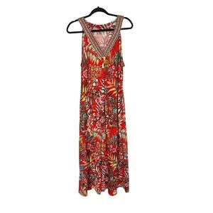 Soft Surroundings Maxi Dress Large Floral Orange Sleeveless Embroidered Resort